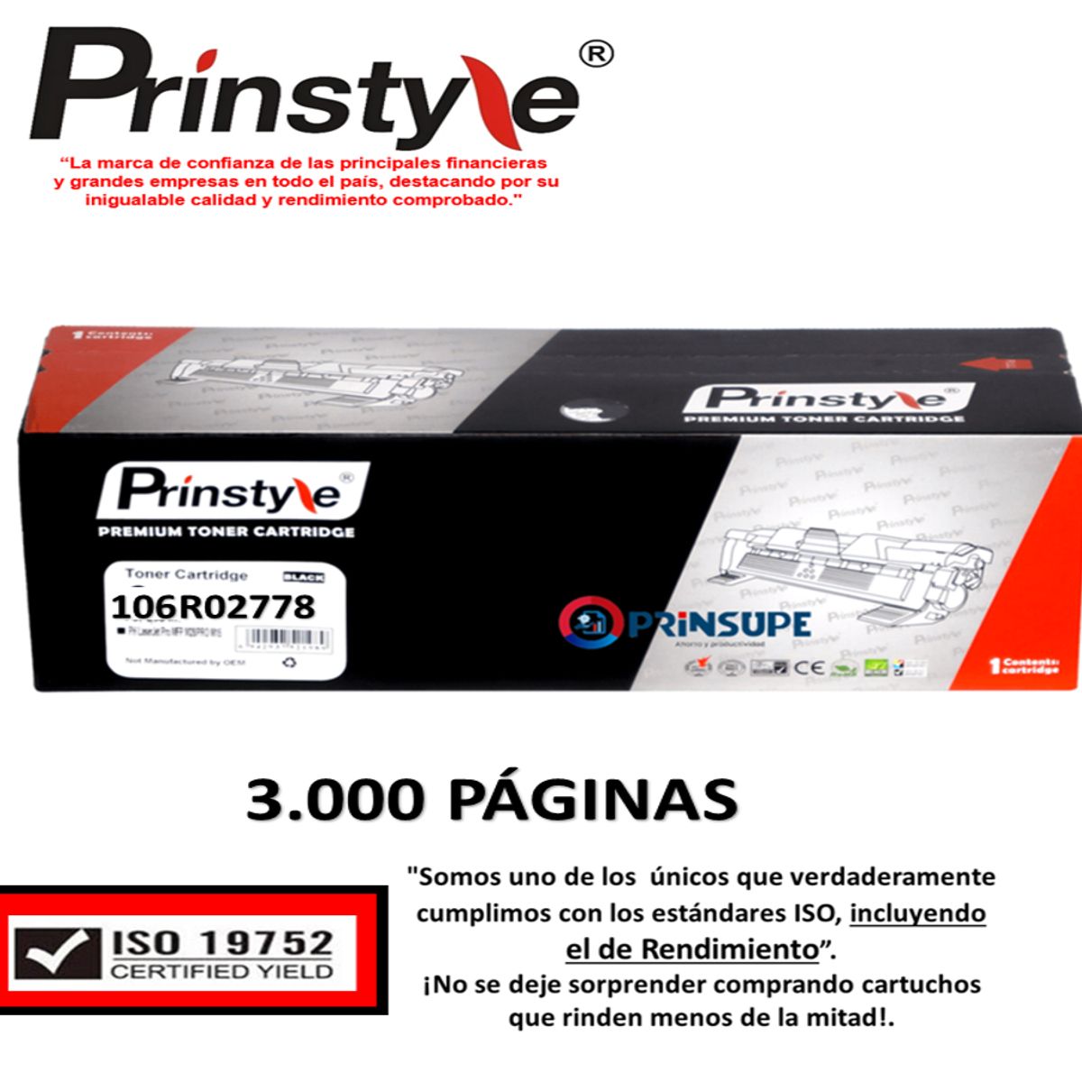 PRINSTYLE - TONER PRINSTYLE 106R02778 3.000 PÁG P/XEROX. ISO RENDIMIENTO 19752