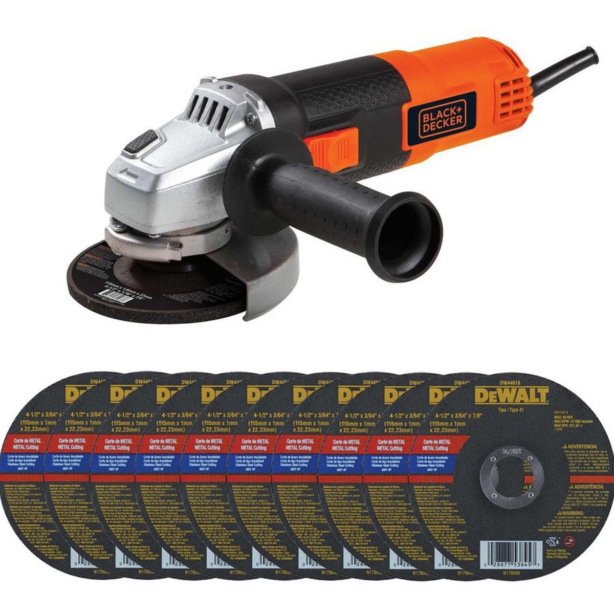 BLACK+DECKER - Amoladora Angular 4 1/2" 820W + 10 Discos Black + Decker G720-K1.