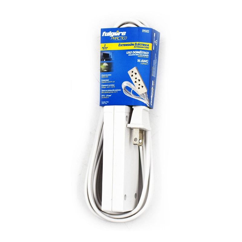 FULGORE - Extensión Doméstica Blanca 3 Metros Calibre 2x16 Fulgore FP0103