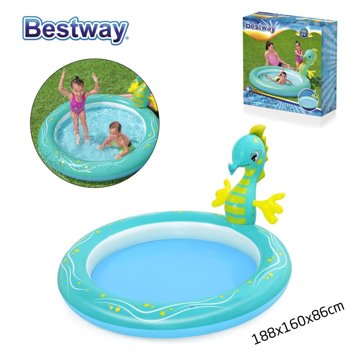 BESTWAY - Piscina con  Aspersor de Caballito de mar 180x160x86 CM