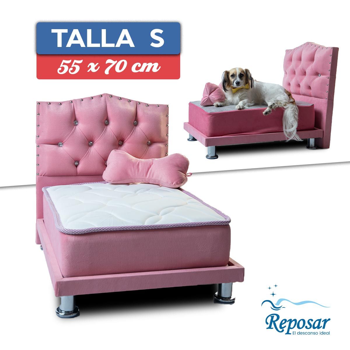 REPOSAR EL DESCANSO IDEAL - Cama Para Mascotas Reposar My Pet Rosado Con Cabecera Y Patas Cromadas