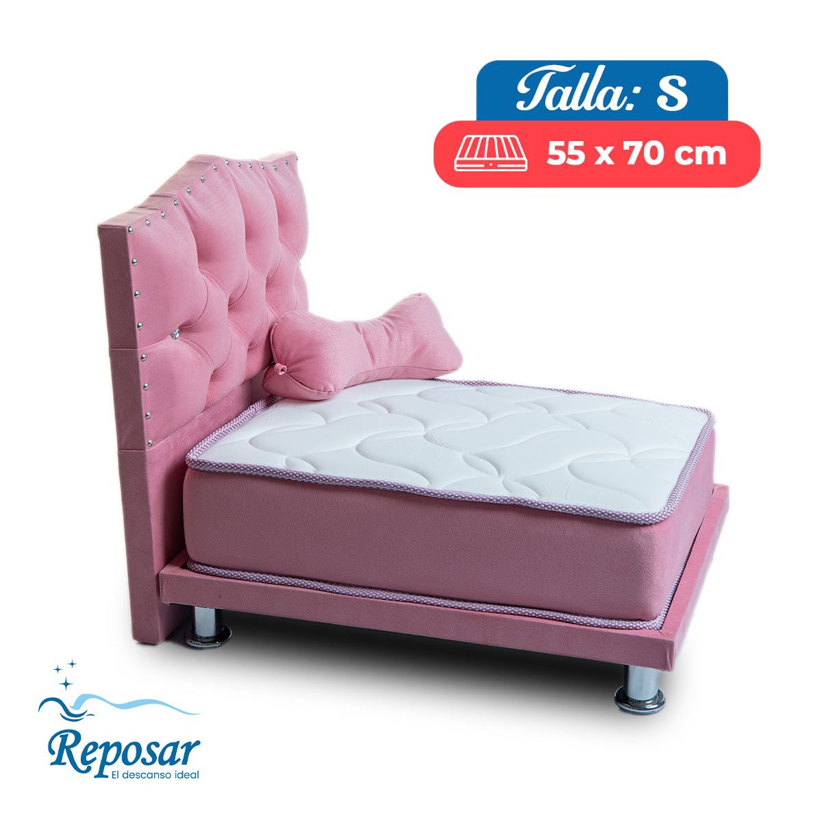 REPOSAR EL DESCANSO IDEAL - Cama Para Mascotas Reposar My Pet Rosado Con Cabecera Y Patas Cromadas