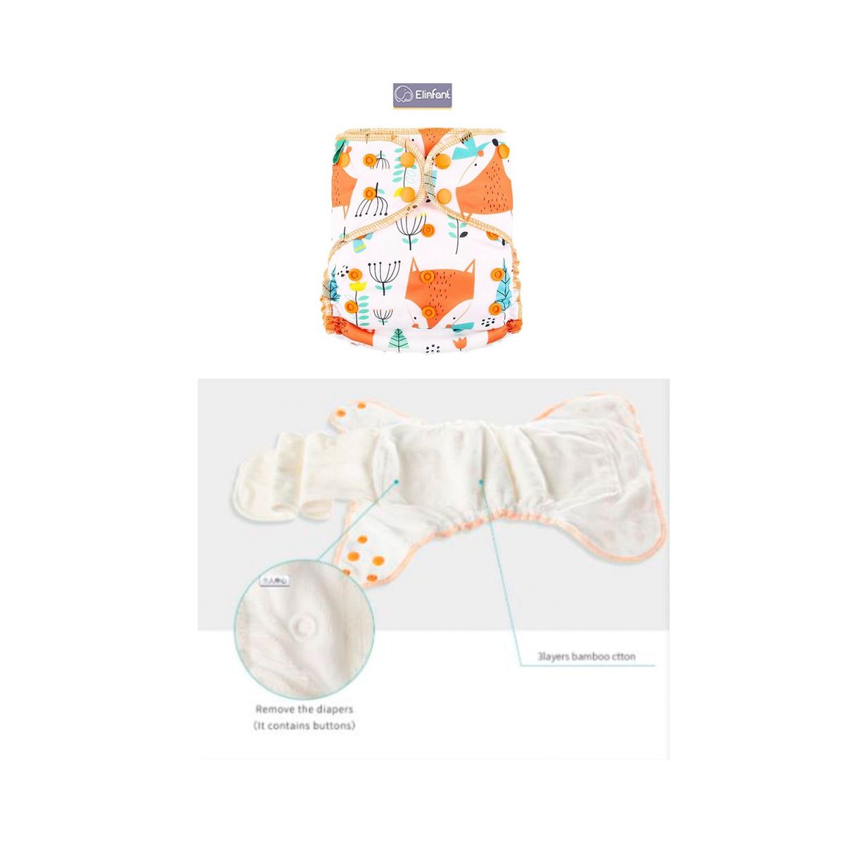 GENERICO - Pañal Ecológico de Tela Algodón de Bambú Elinfant AI2