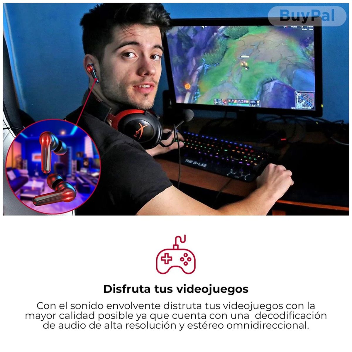 BUYPAL - Audifonos Gamer Bluetooth Inalambricos Tactil Handsfree