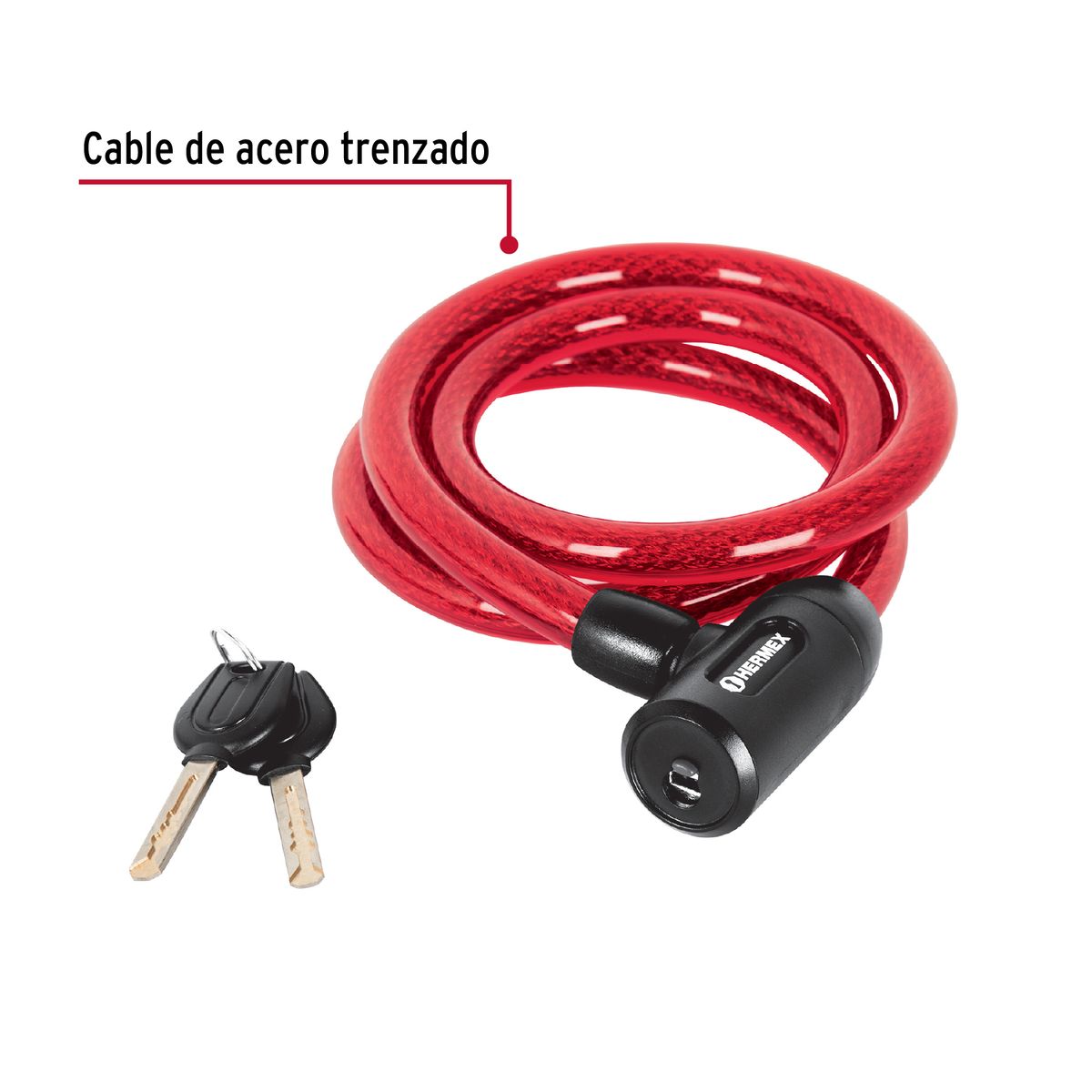 HERMEX - Candado cable con llave 15mm x 1.20 m para bicicleta hermex