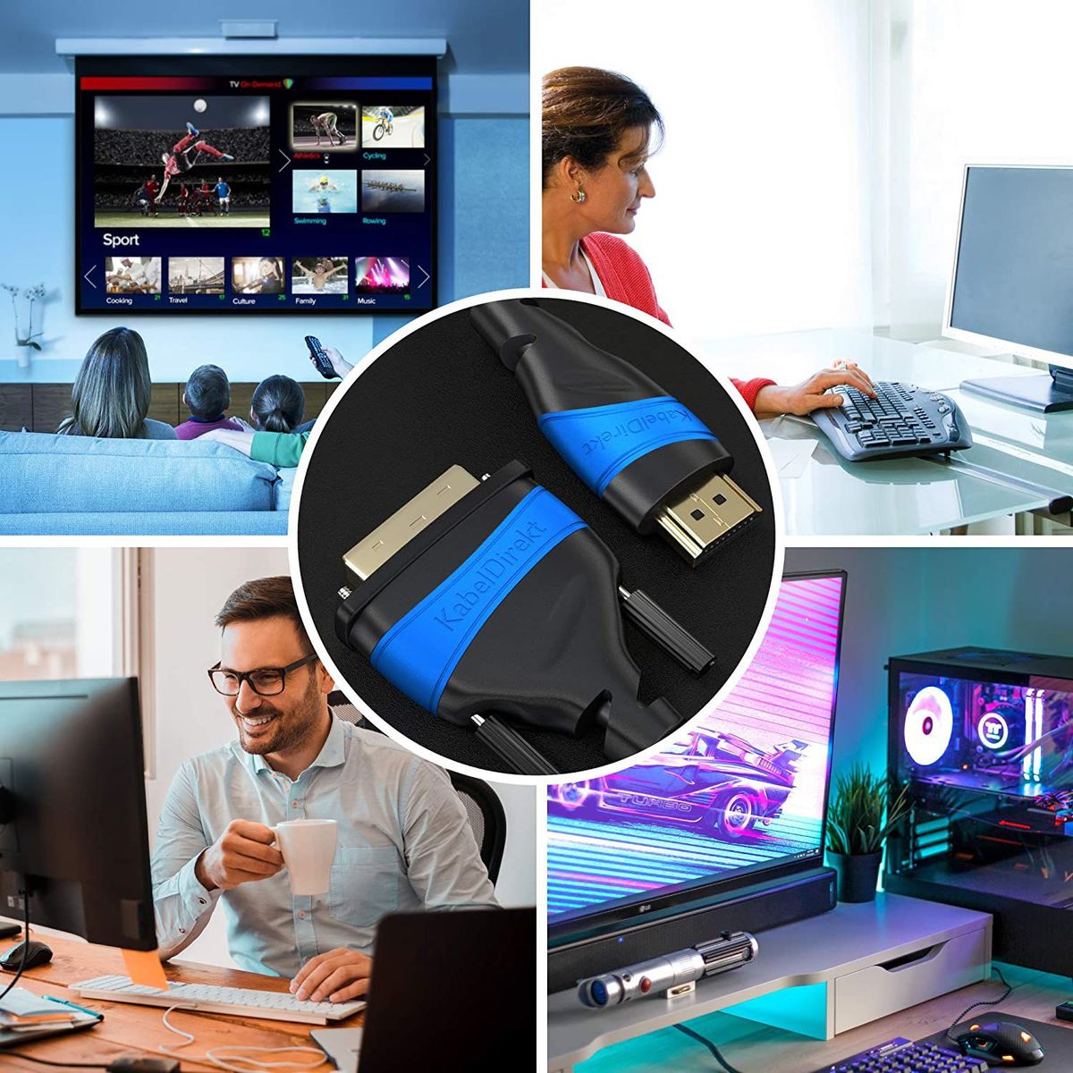 GENERICO - KabelDirekt Cable HDMI a DVI 24+1 alta velocidad 1080p Full HD 1.8 mts