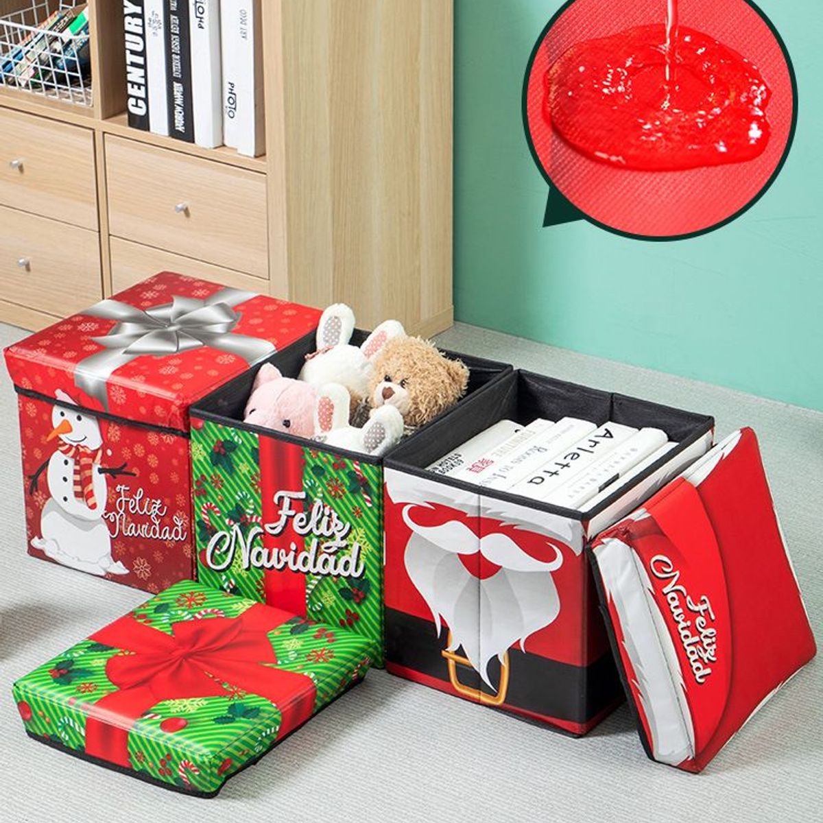 GENERICO - Caja Puff Navideño Baúl navideño resistente