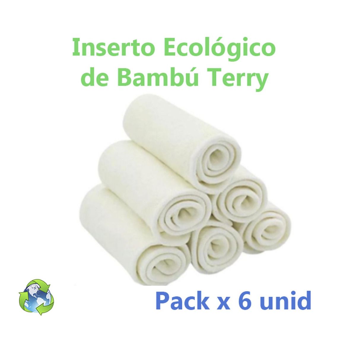GENERICO - Inserto de Bambú Terry - Pañal Ecológico de Tela - Pack x 6