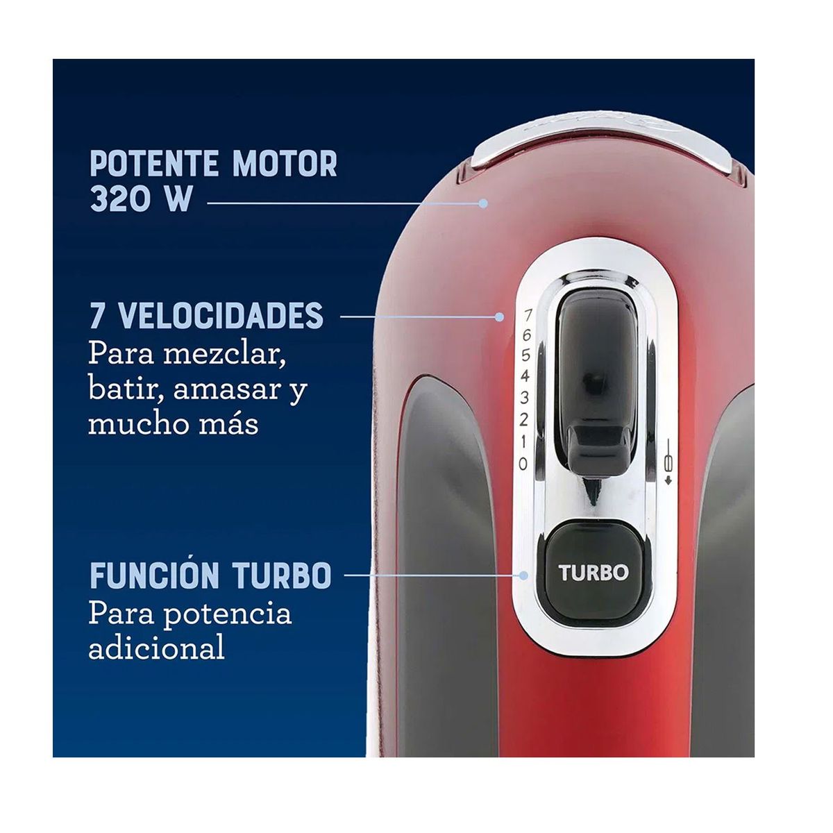 OSTER - Batidora de mano Oster 7 velocidades + función turbo FPSTHM360R
