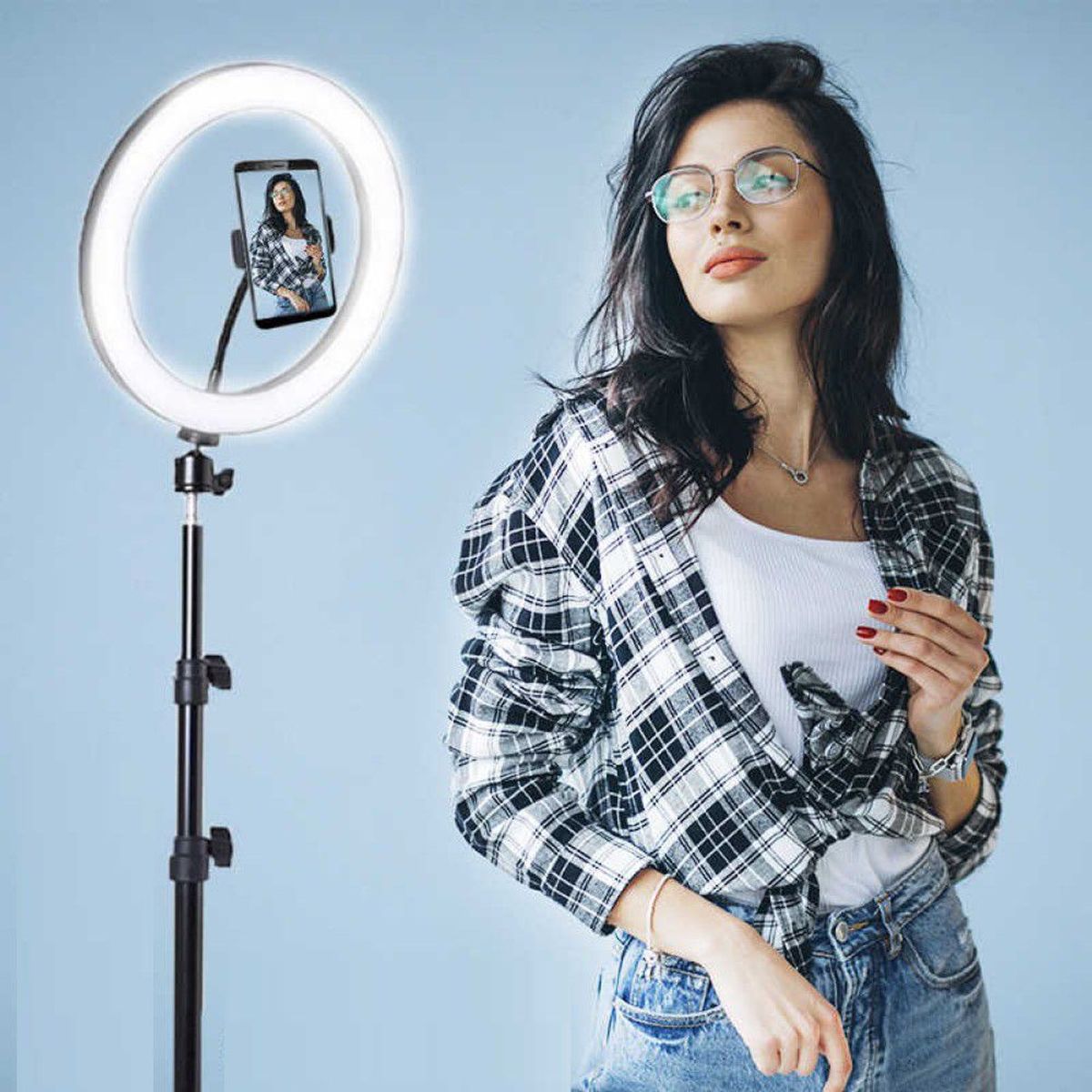 GENERICO - Aro luz led anillo 30 Cm Fotografia Video + Tripode 2.1 Metros