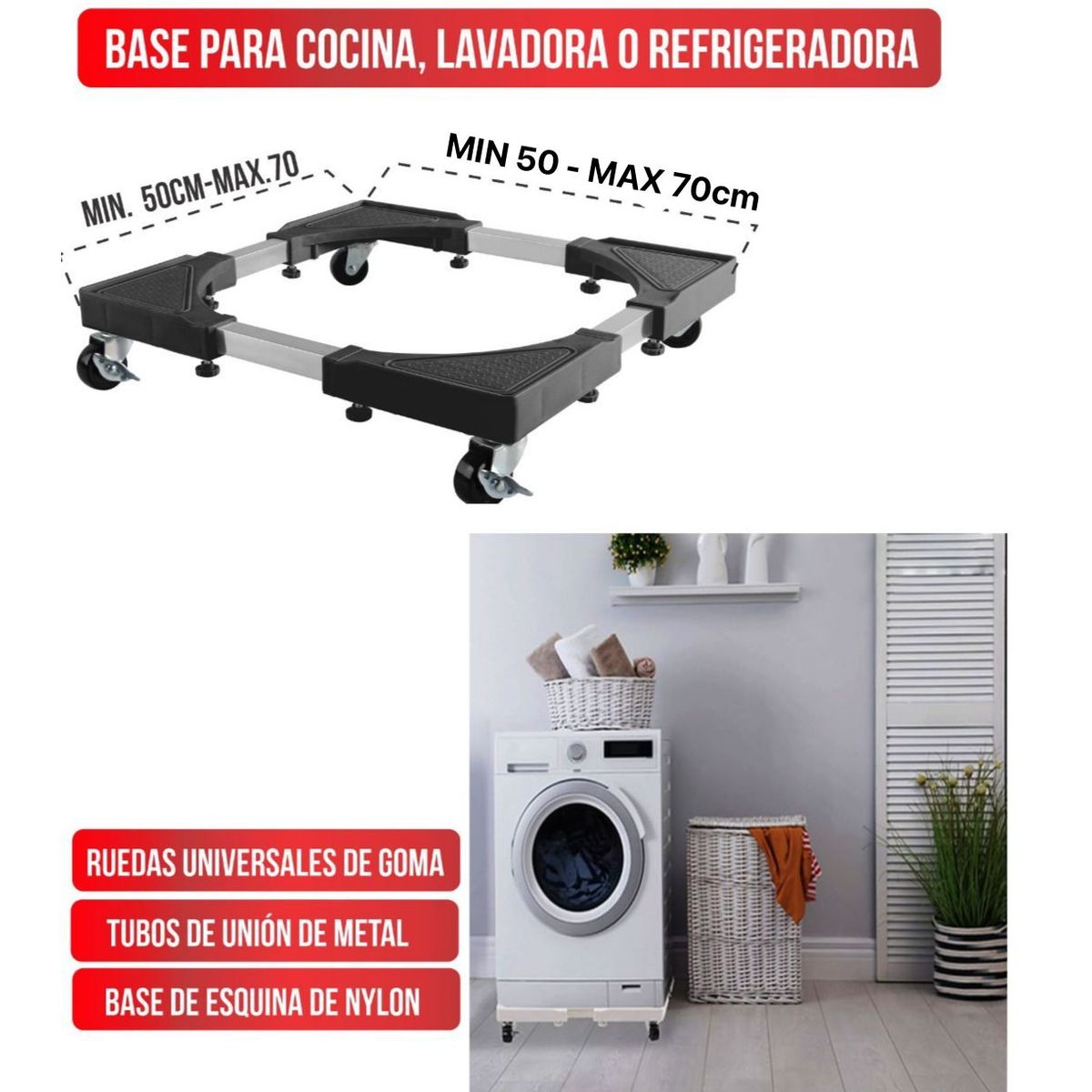 GENERICO - Base grueso a Rueda regulable para Lavadora 200kg