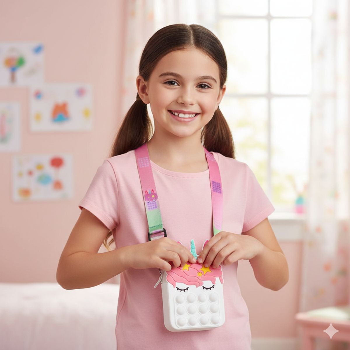 GENERICO - Mini Cartera Morral Pop it Antiestrés Unicornio Blanco