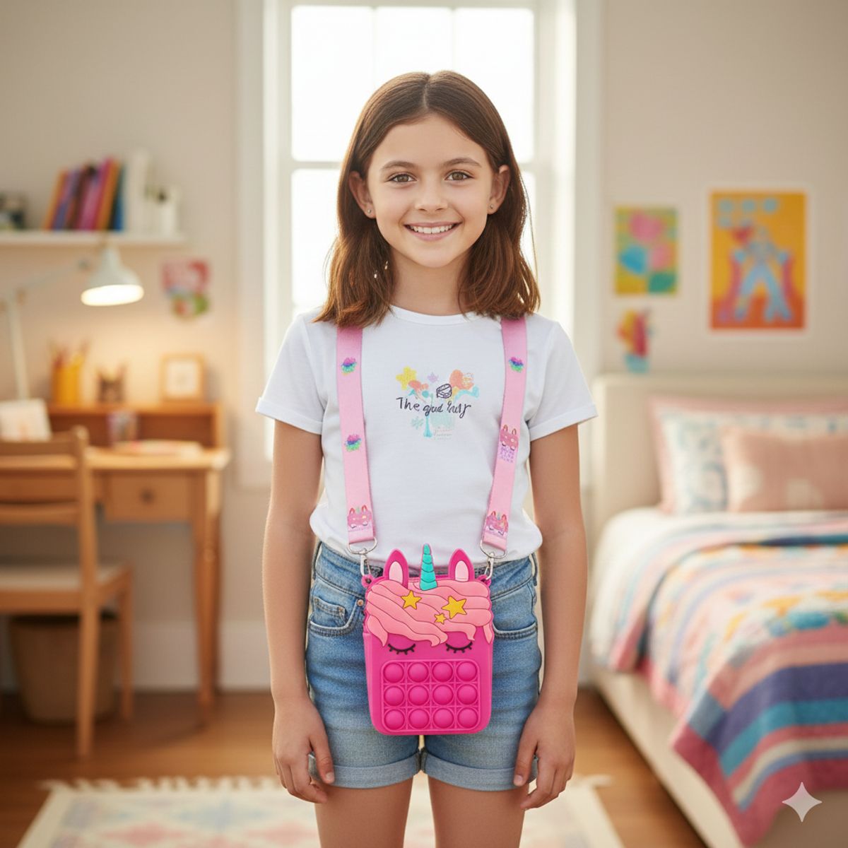 GENERICO - Mini Cartera Morral Pop it Antiestrés Unicornio Fucsia