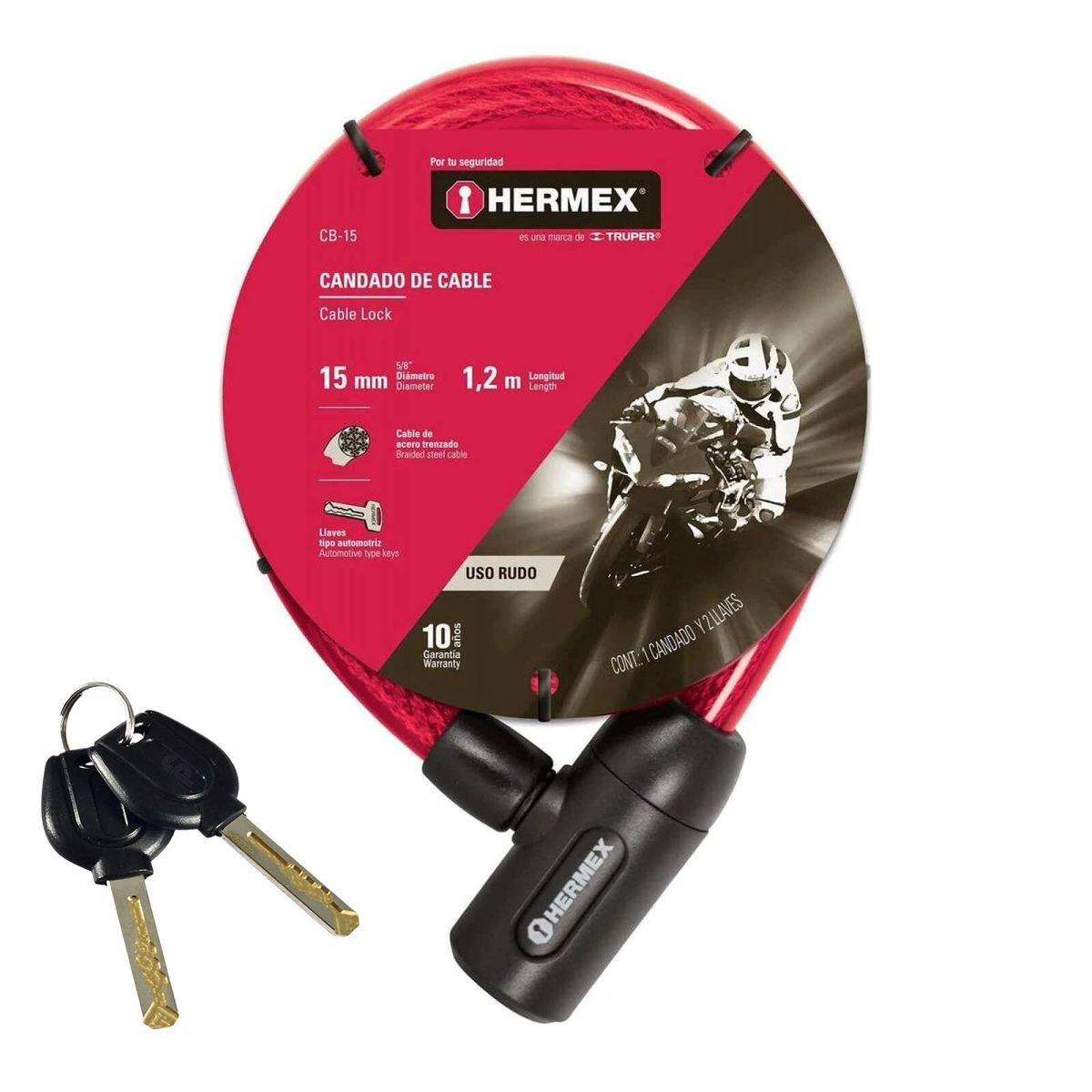 HERMEX - Cadena Bicicleta Candado con Llave Hermex CB-15