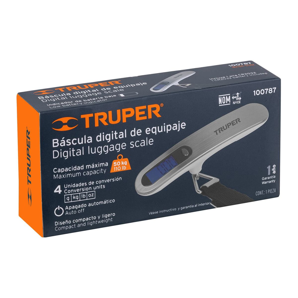 TRUPER - Balanza Digital Portatil Led Maletas Equipaje 50kg