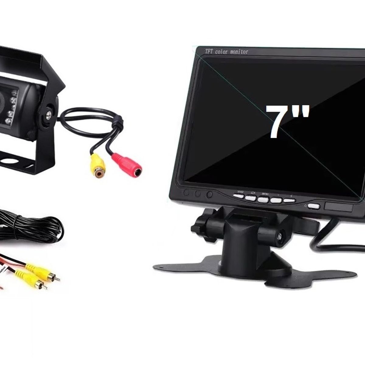 GENERICO - Kit Camara Retroceso + Pantalla 7 + Cable AV Ómnibus Camión