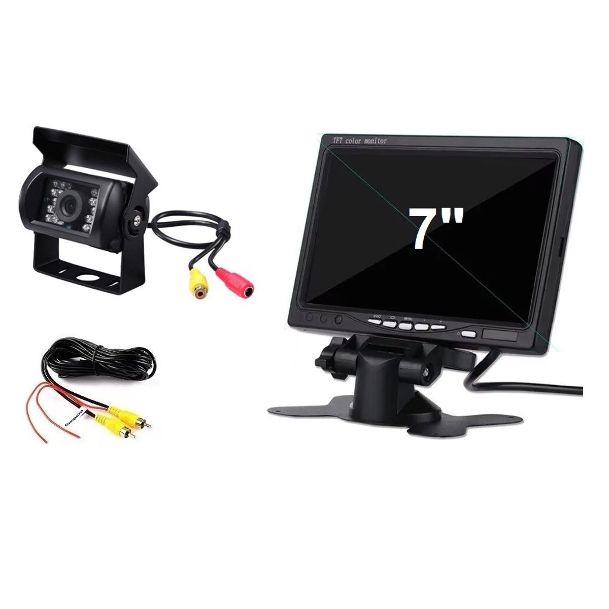 GENERICO - Kit Camara Retroceso + Pantalla 7 + Cable AV Ómnibus Camión