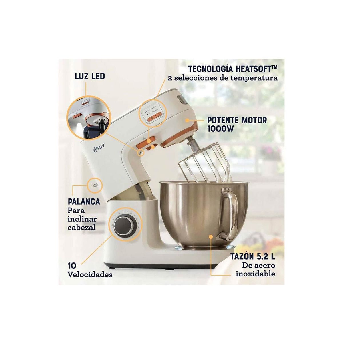 OSTER - Batidora Planetaria Oster FPSTSMPL4W Heatsoft 52L