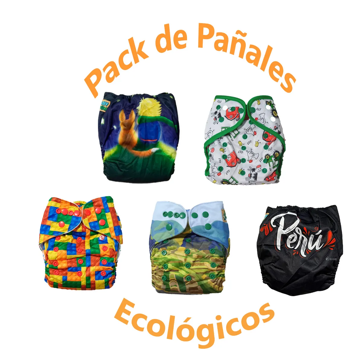 GENERICO - Pañal Ecológico de Tela - Pack x 5 unid para Bebe
