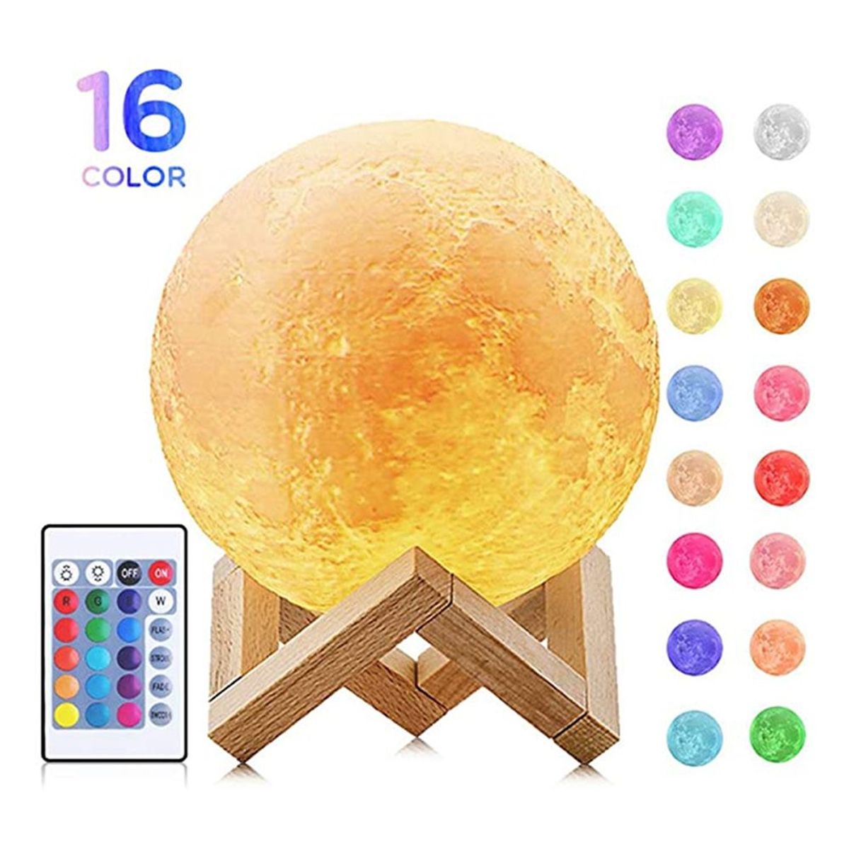 VARIOS - Lámpara Luna 3D 16 Colores con Control Remoto y Táctil 15cm