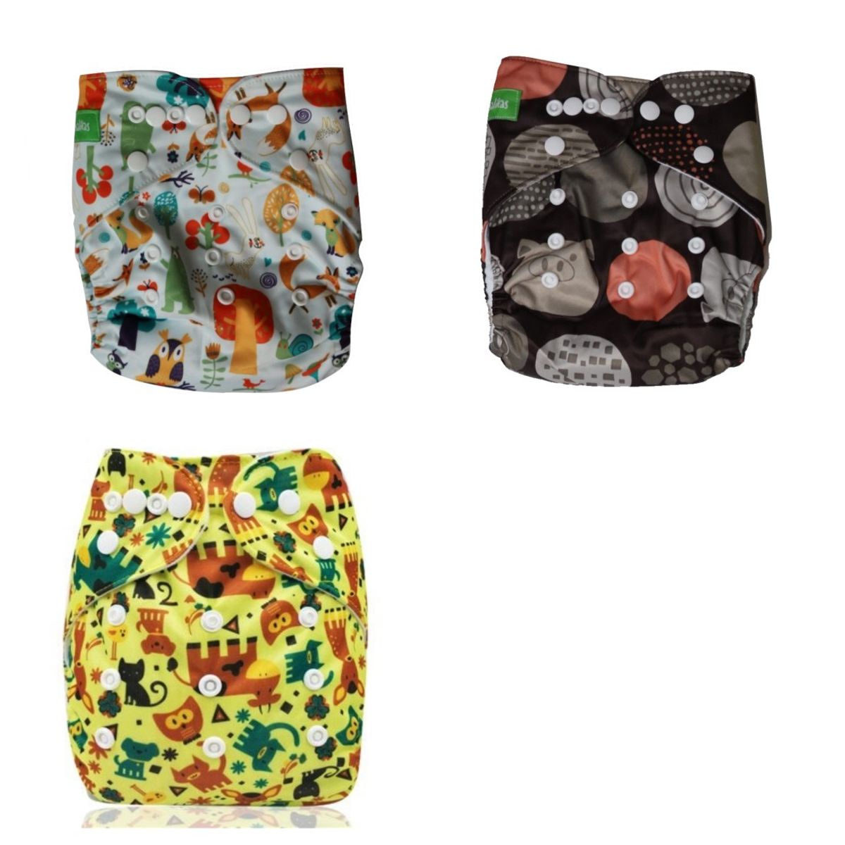 EKOALITAS - Pack 3 - Pañales de Tela Barrera Simple - Animal (6 Insert)