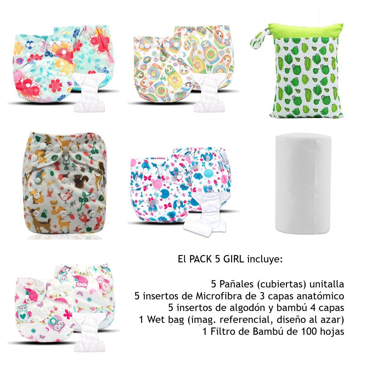 EKOALITAS - Pack 5-Pañales de Tela Barrera Simple - Girl 10 Insert