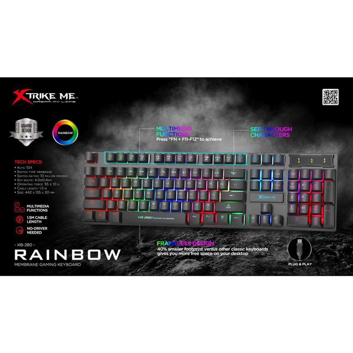 XTRIKE ME - Teclado gamer xtrike me kb-280 keyboard 104 teclas luz led