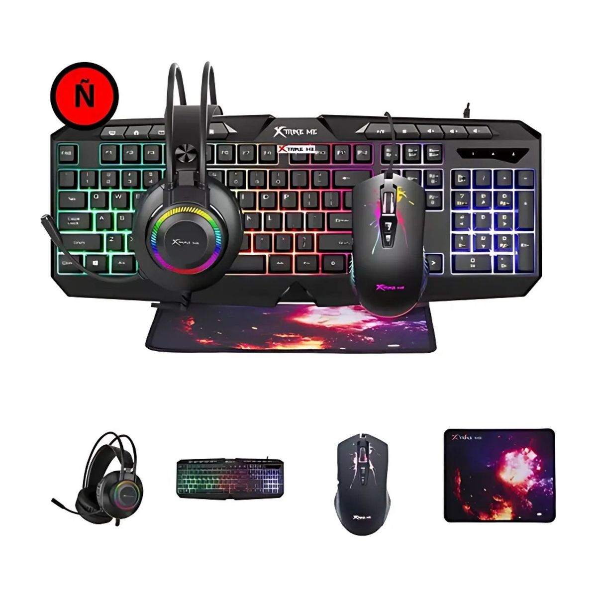XTRIKE ME - Combo Gamer 4 en1 Teclado + Mouse + Audifonos + Mpad Xtrike Me CMX-410