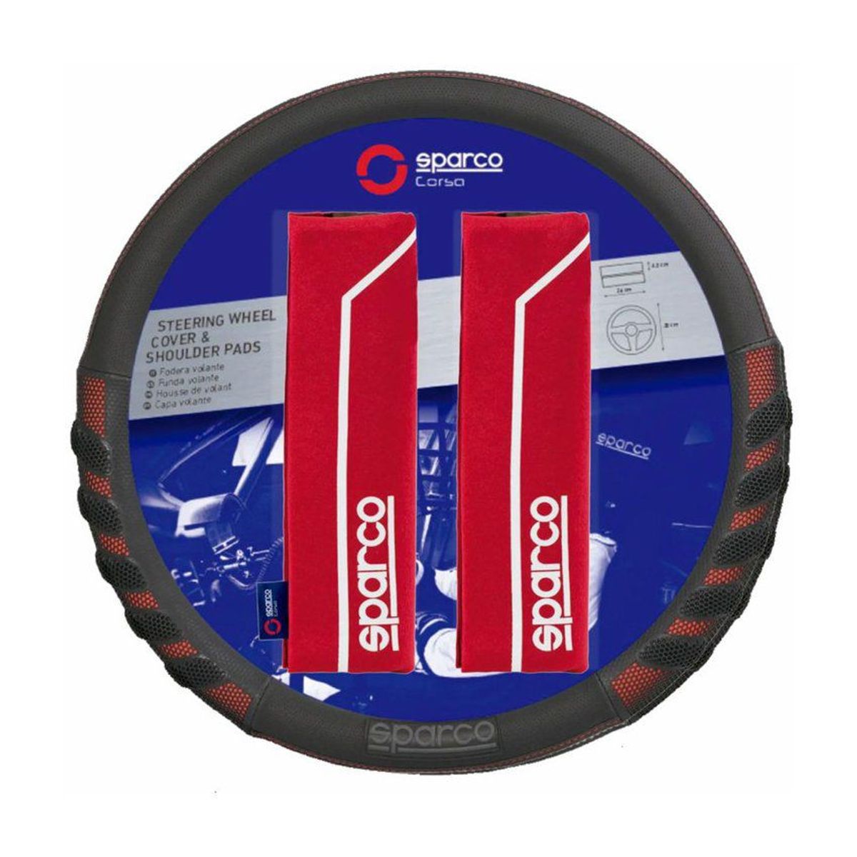 SPARCO - Set cubre volante funda timoncubre cinturon sparco neg-rojo