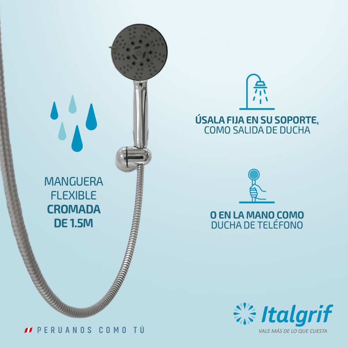 ITALGRIF - Ducha Teléfono Buzios Con Manguera Flexible Italgrif