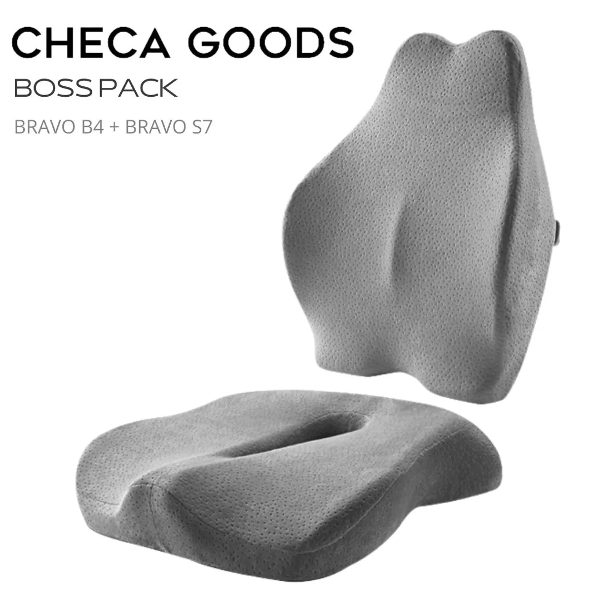 CHECAGOODS - Pack Boss Cojín Antihemorroides y Espaldar Ergonómico Checa Goods Gris
