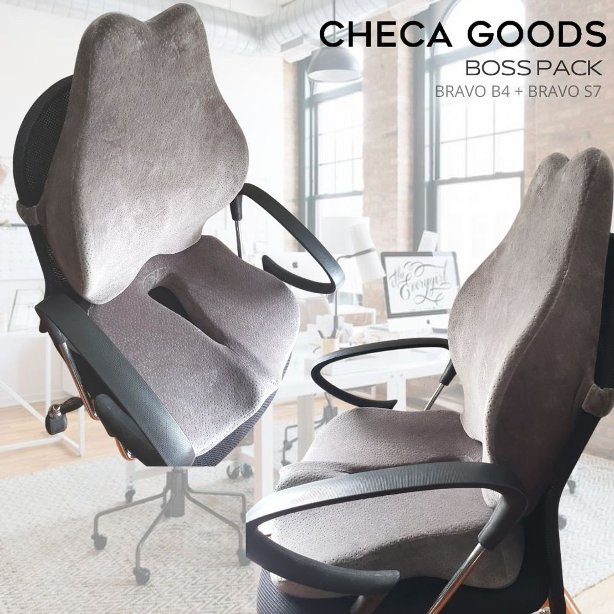 CHECAGOODS - Pack Boss Cojín Antihemorroides y Espaldar Ergonómico Checa Goods Gris