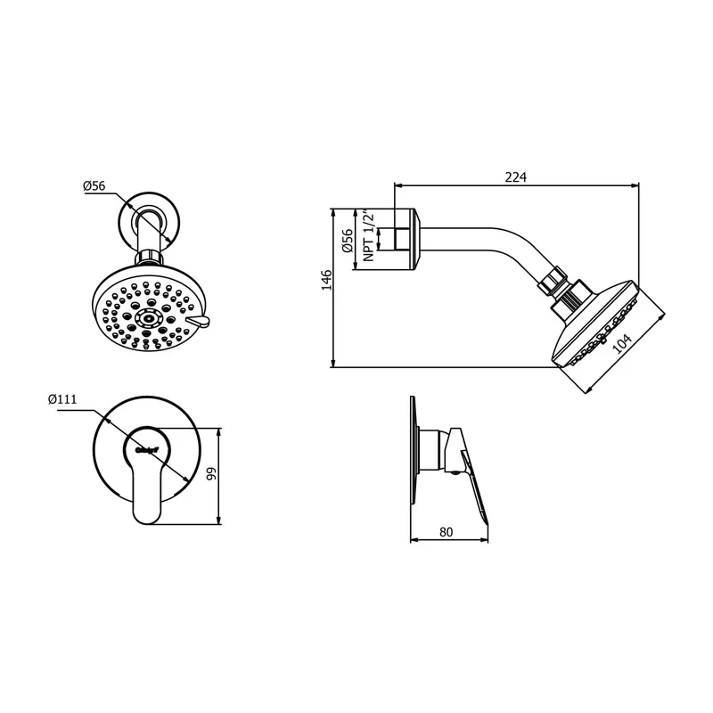 Grifería Monocomando Ducha Tahití Buzios Light Italgrif ITALGRIF