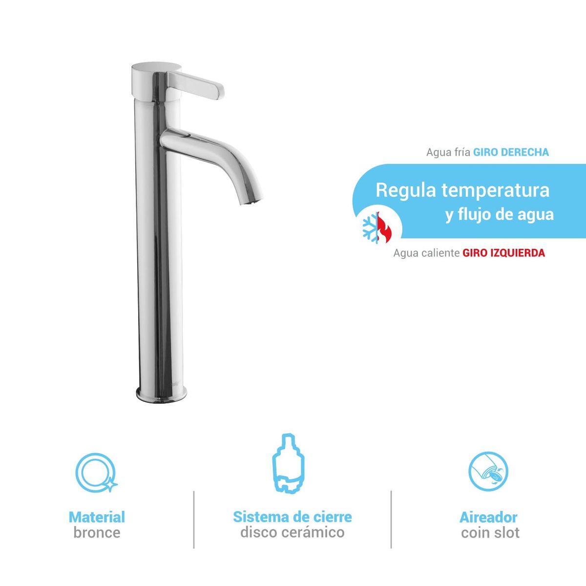 ITALGRIF - Monocomando para lavatorio alta Cartagena Cromado Italgrif