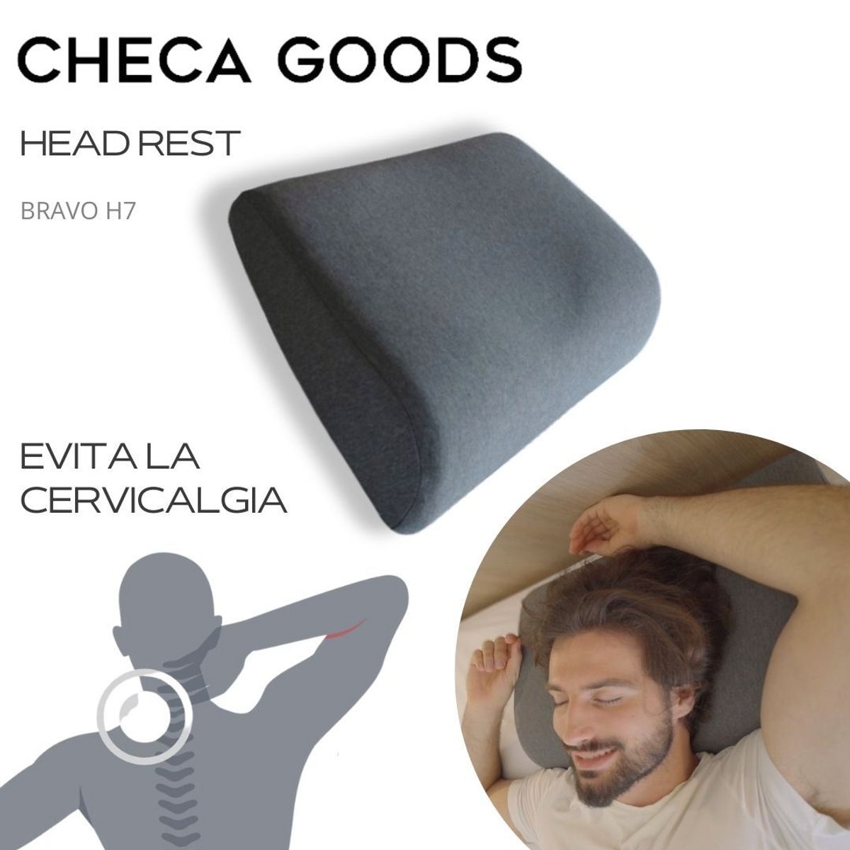 CHECAGOODS - Almohada Anatómica Ergonómica extra suave CHECA GOODS H7 Gris Oscuro