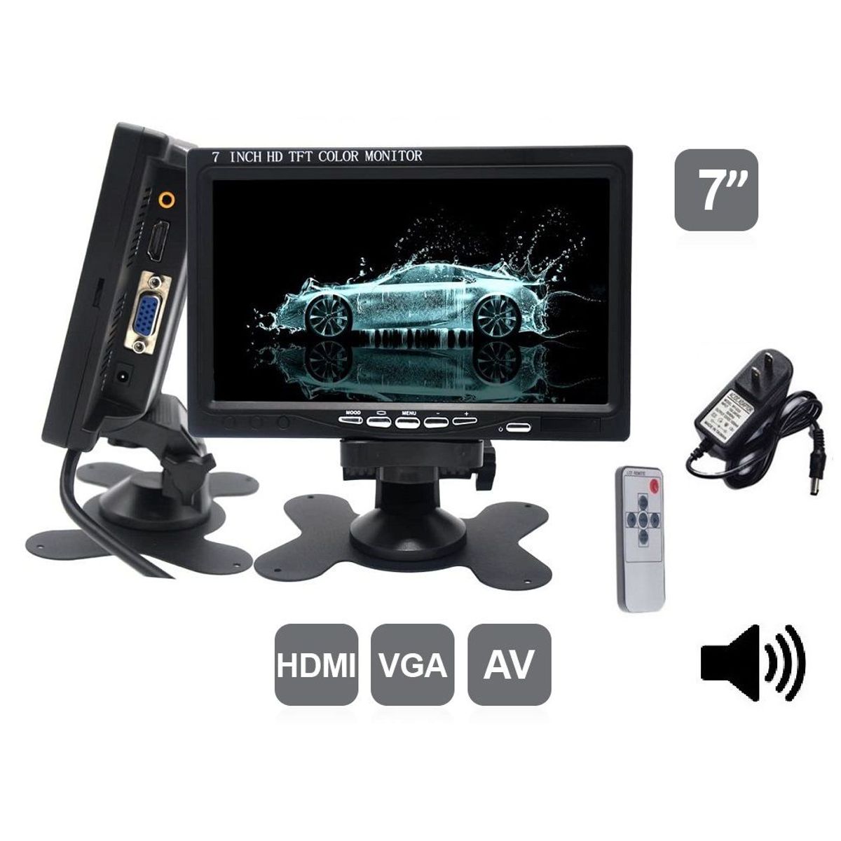 GENERICO - Monitor 7 pulgadas Hdmi Vga Rca Pantalla Lcd HD Audio Cctv