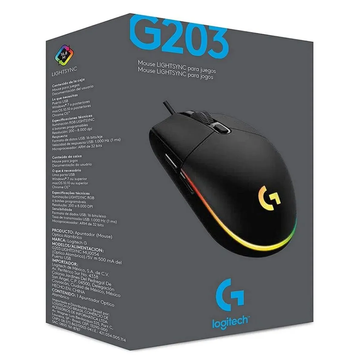 LOGITECH - Mouse Gamer Logitech G203 RGB Lightsync 6 botones Negro