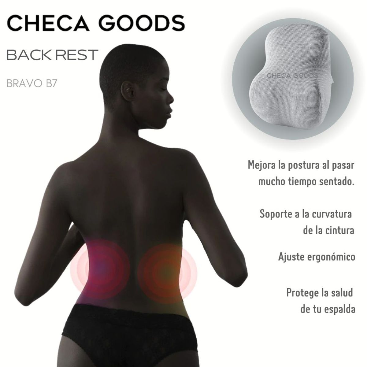 CHECAGOODS - Respaldar para Dolor de Espalda Ergonómico Checa Goods B7 Gris Claro