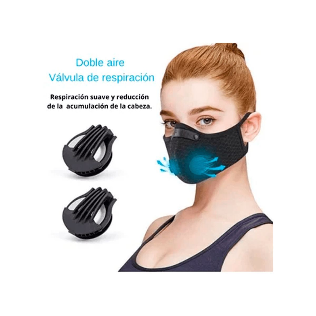 GENERICO - Mascarilla Deportiva KN95 + Filtro de Carbón PM2.5 + 2 Válvulas Negro