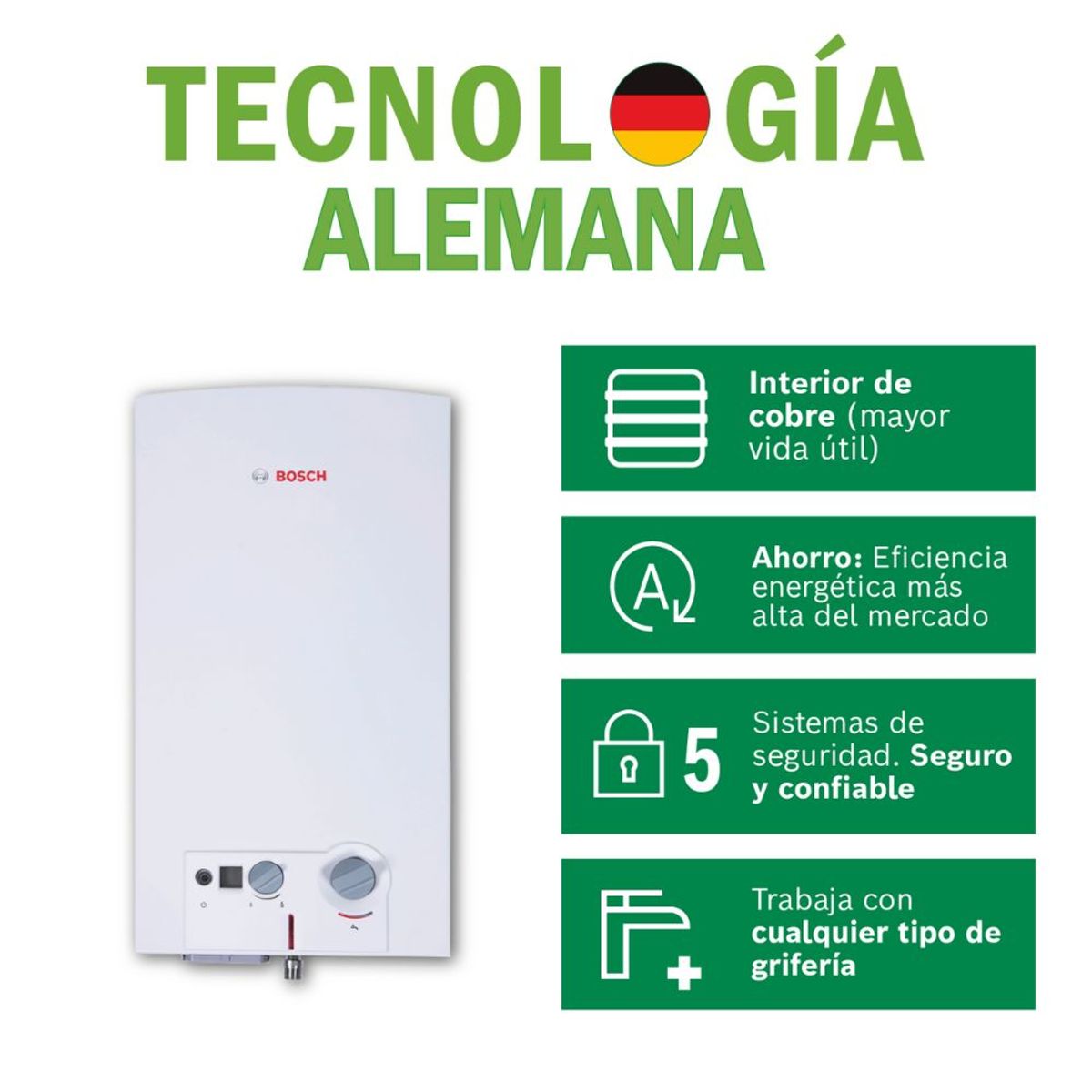 BOSCH - Terma a Gas Bosch GLP Premium 18L Digital Kit Instalación