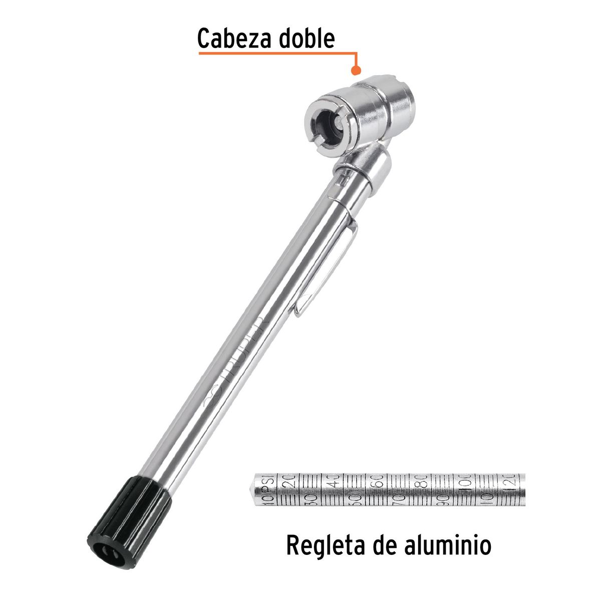 TRUPER - Calibrador de presión 160 PSI cabeza doble para llantas Truper