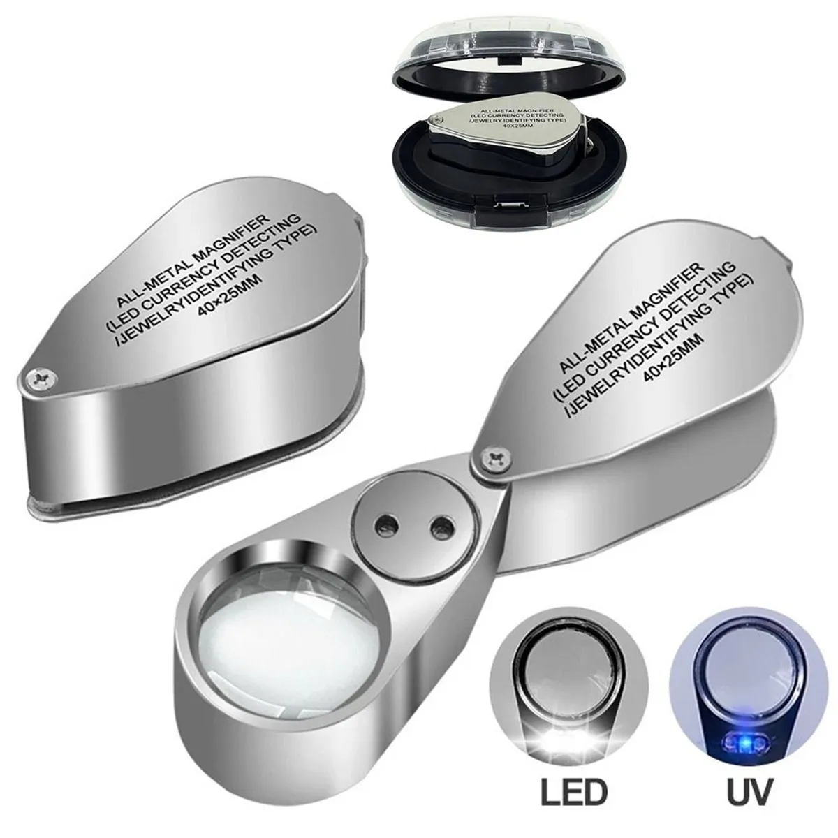 GENERICO - Lupa Metálica 40x 25mm Con Luz Led Geólogo Joyero Luz minería