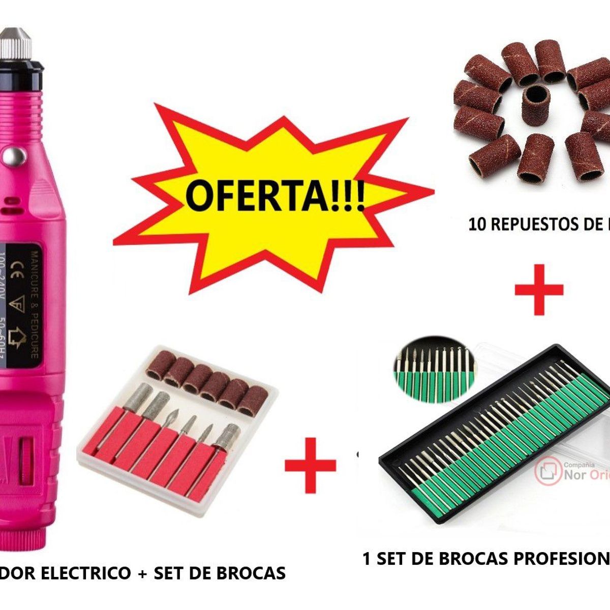 GENERICO - Pulidor De Uñas Eléctrico + 10 Repuestos Lija + Set de Brocas
