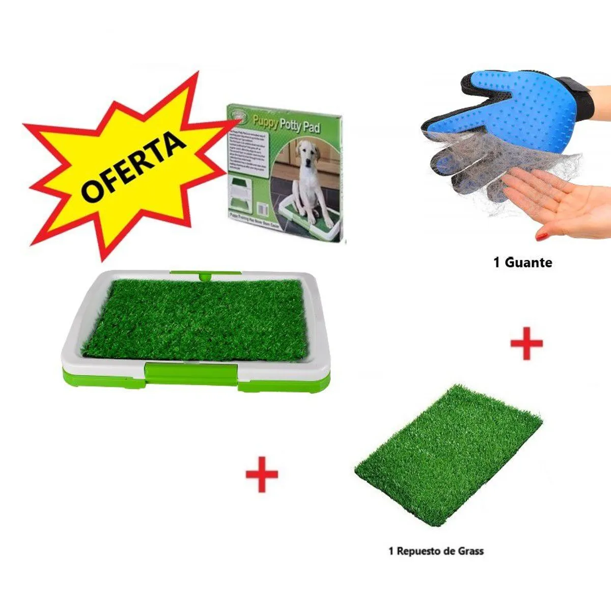 GENERICO - Baño Puppy Potty Padrep Grass Sitético  guante masajeador