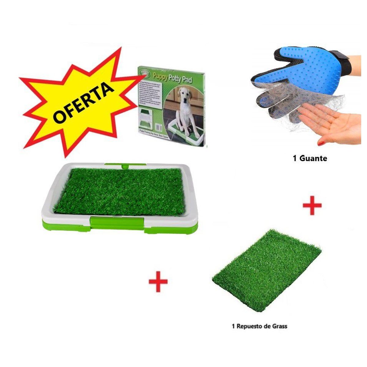 GENERICO - Baño Puppy Potty Padrep Grass Sitético  guante masajeador