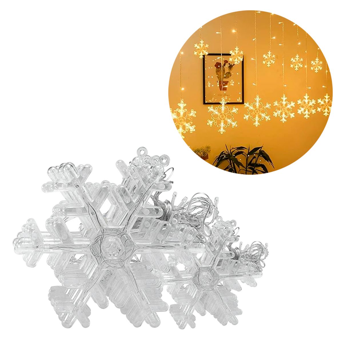 BUYPAL - Cortina Luces Navidad LED Guirnalda Copo Nieve - Calido