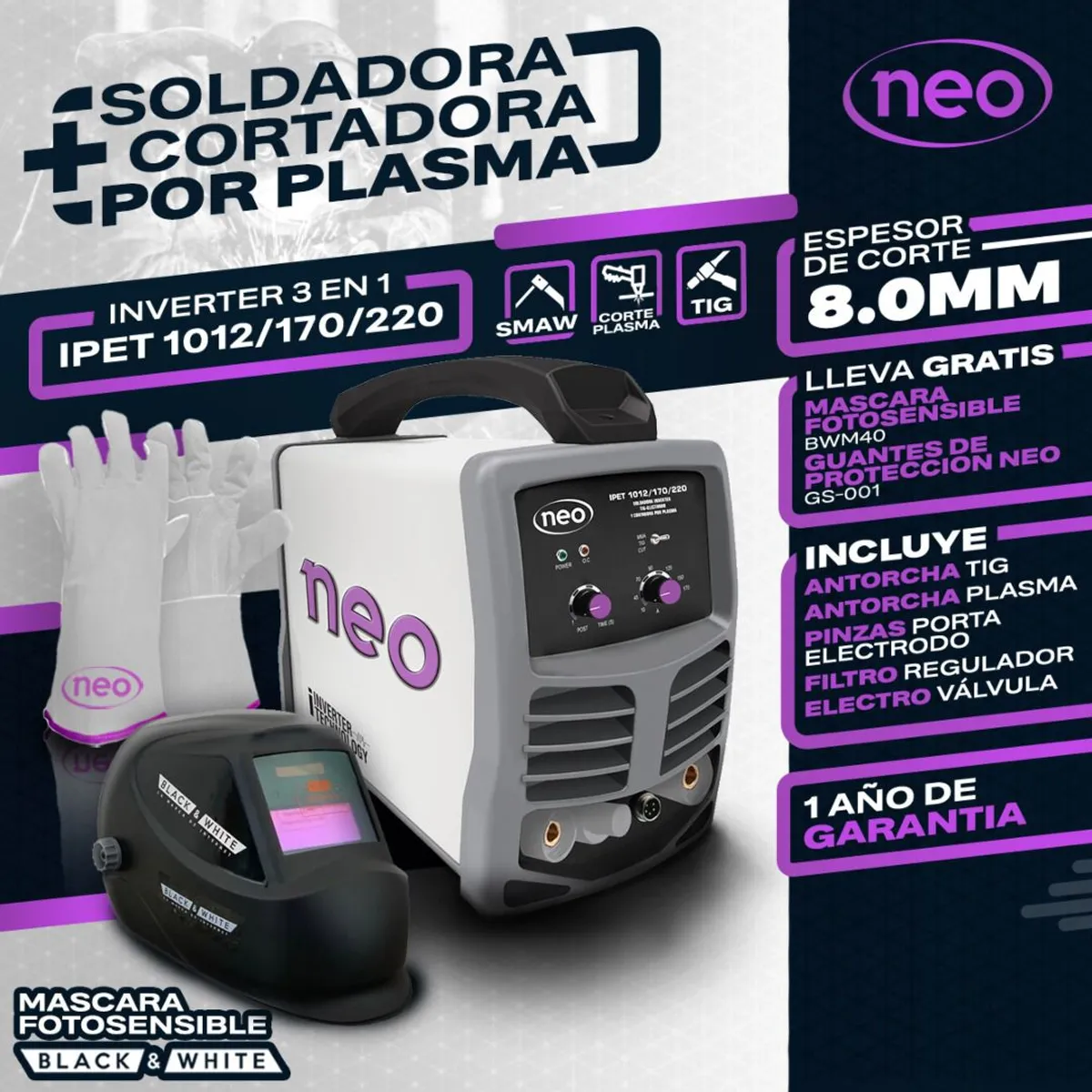 NEO - Soldadora Inverter 3 en 1 Tigelectrodo y Corte por Plasma Neo