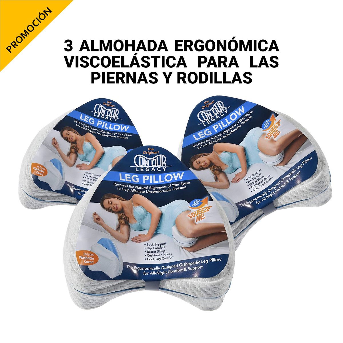 GENERICO - 3 Almohadas Ergonómicas Viscoelástica Para Las Piernas Y Rodillas