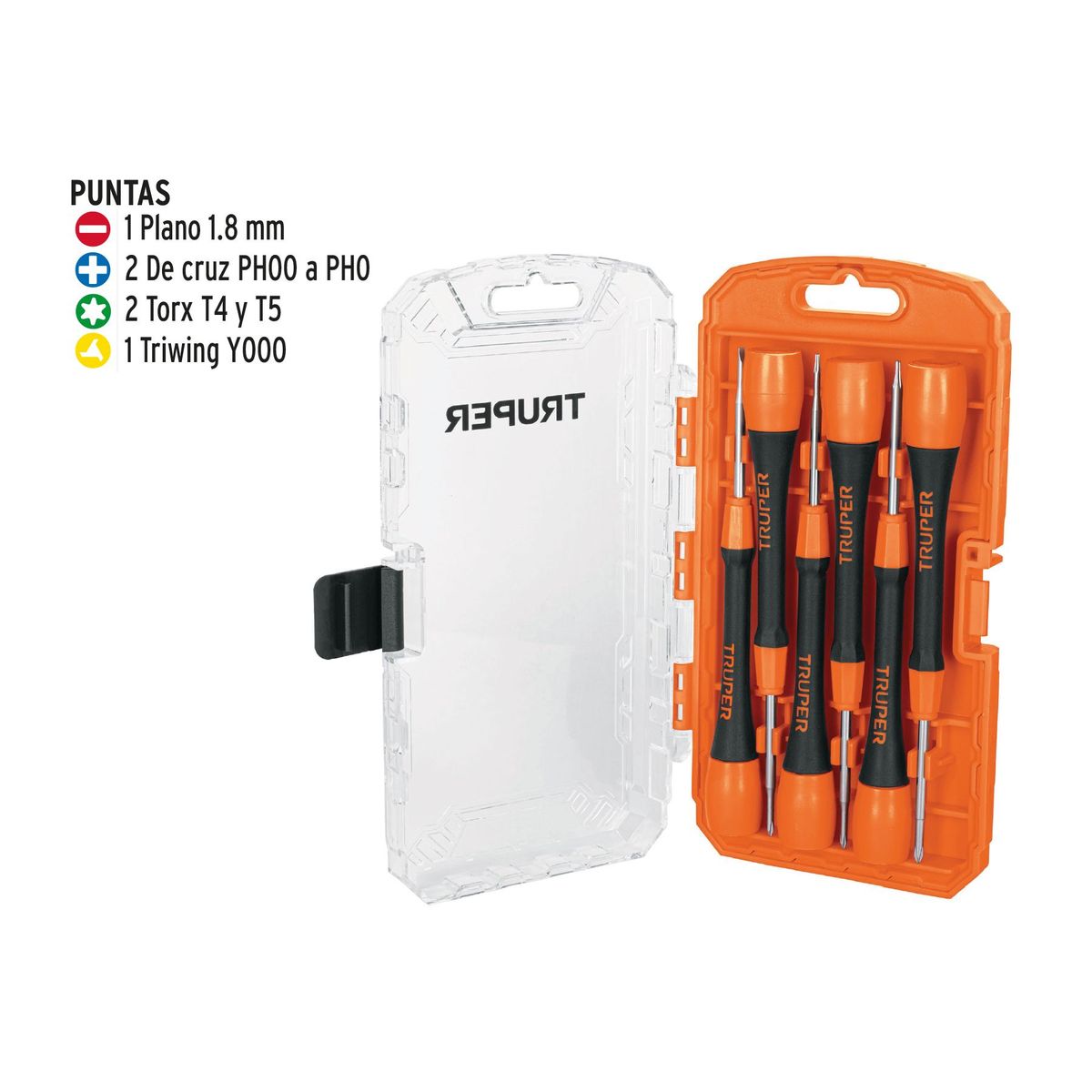 TRUPER - Juego desarmador Joyero con 6 Puntas Extra Largas Truper