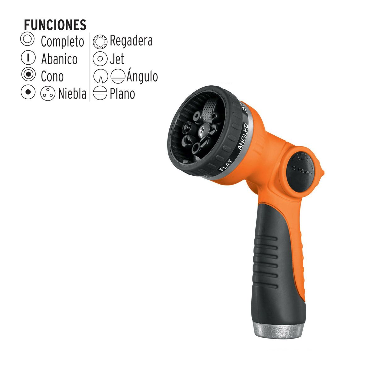 TRUPER - Pistola para riego de 8 funciones plástica, Truper